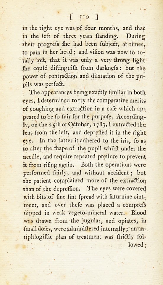 An Account of Three Cases, Viz. 1. of the Extraction and Depression of the Cataract in the Same Patient; 2. of an Encysted Hydrocele of the Tunica Communis of the Spermatic Chord, Communicating with the Tunica Vaginalis Testis; and 3. of an Amputation below the Knee, the Event of Which Shows That the Advantages of the Union by the First Intention, after Such an Operation, Are as Easily Obtained in the Leg as in the Thigh.