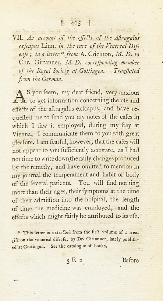 An Account of the Effects of the Astragalus Exscapus Linn. In the Cure of the Venereal Disease.