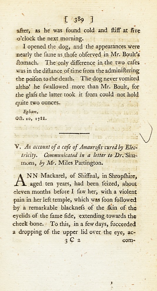 An Account of a Case of Amaurosis Cured by Electricity.