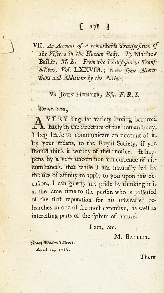 An Account of a Remarkable Transposition of the Viscera in the Human Body.