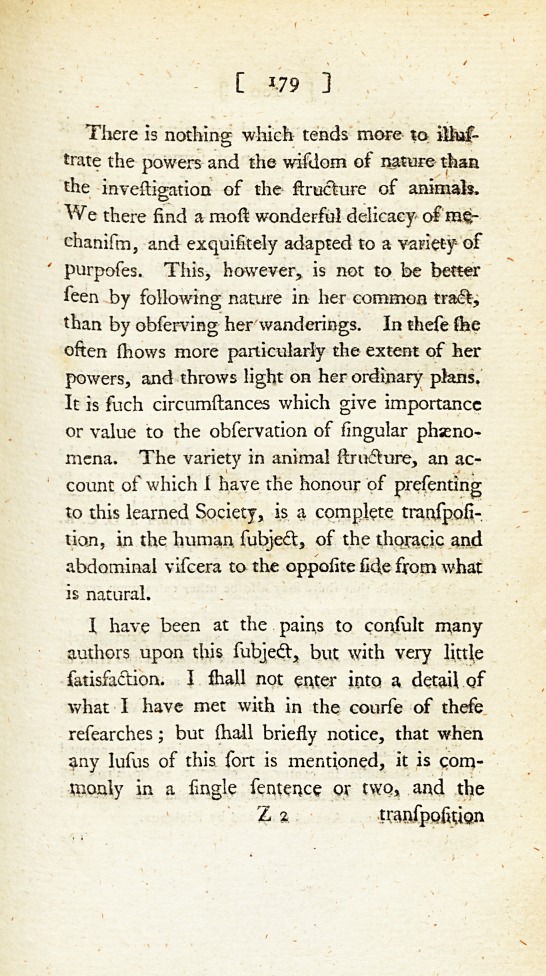 An Account of a Remarkable Transposition of the Viscera in the Human Body.