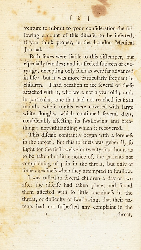 An Account of an Epidemic Sore Throat Which Appeared at Chesham, in Buckinghamshire, in the Year 1788.