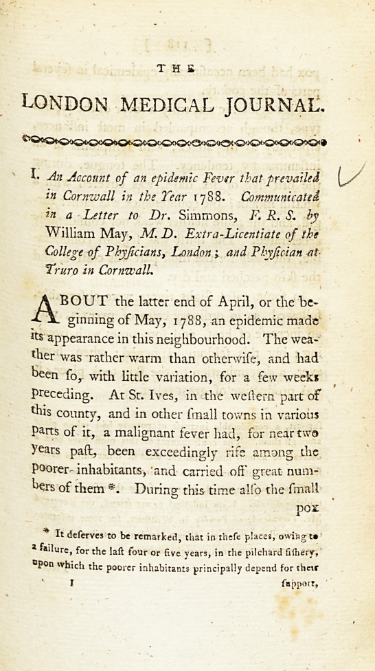 An Account of an Epidemic Fever That Prevailed in Cornwall in the Year 1788.