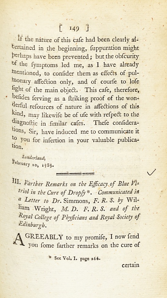 Farther Remarks on the Efficacy of Blue Vitriol in the Cure of Dropsy.