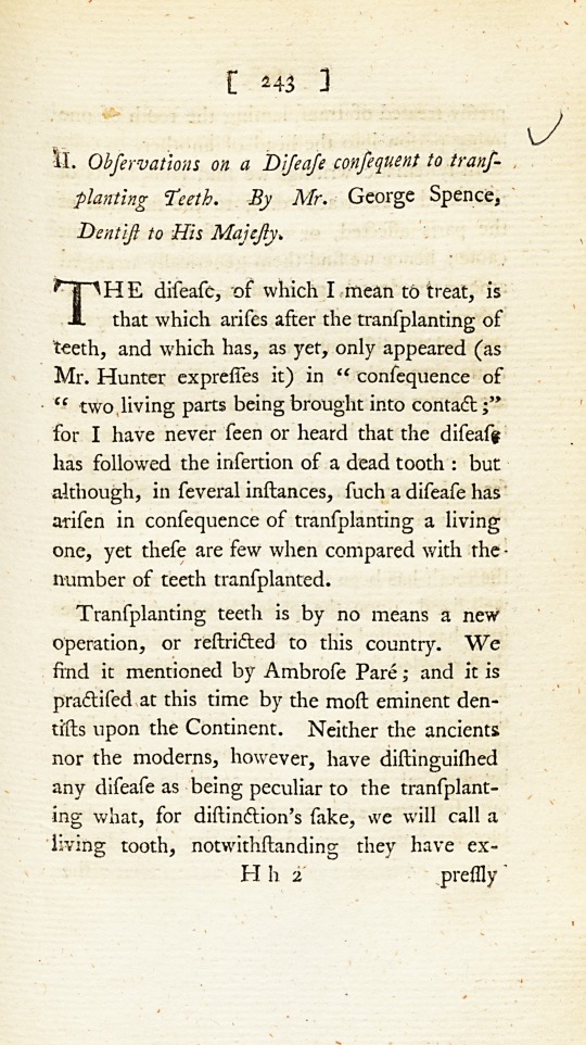 Observations on a Disease Consequent to Transplanting Teeth.