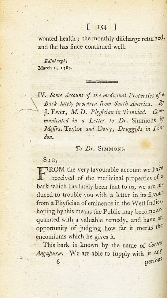 Some Account of the Medicinal Properties of a Bark Lately Procured from South America.