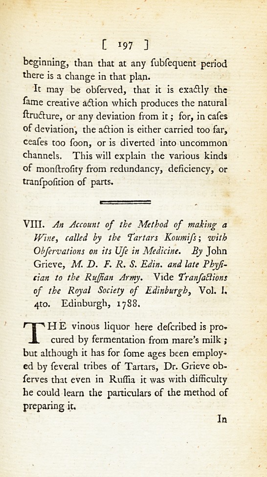 An Account of the Method of Making a Wine, Called by the Tartars Koumiss; with Observations on Its Use in Medicine.