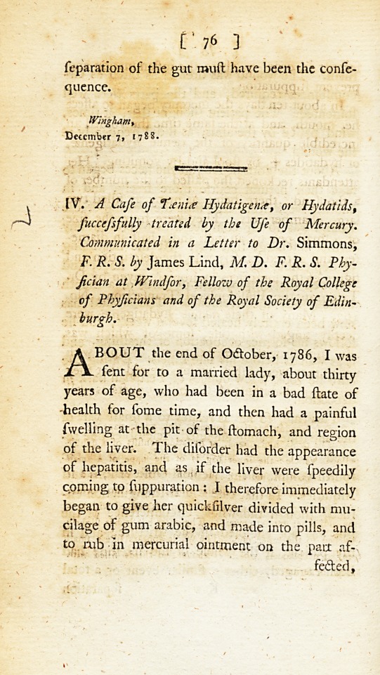 A Case of Tæniæ Hydatigenæ, or Hydatids, Successfully Treated by the Use of Mercury.