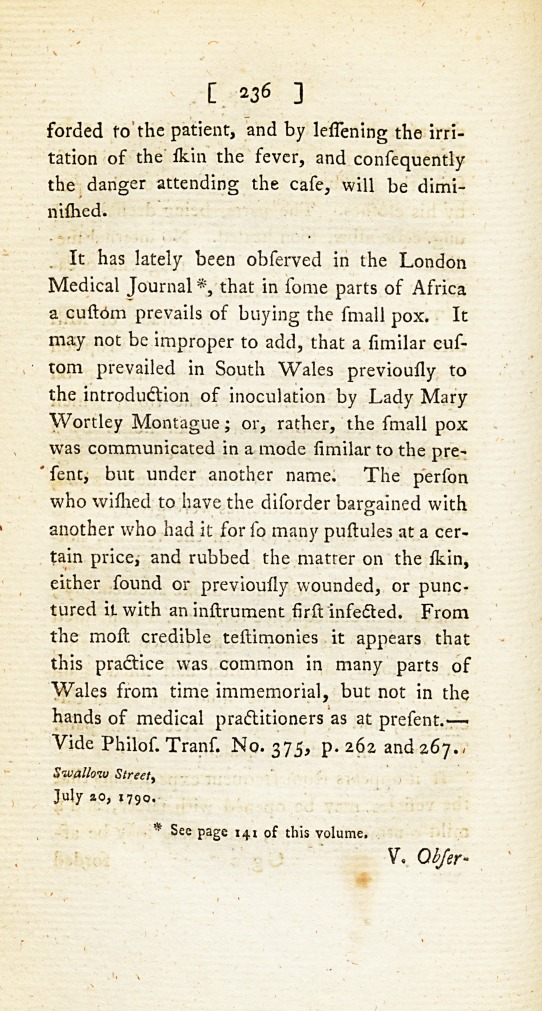 An Account of Two Cases of Pemphigus; to Which Is Added a Fact Relative to the Early Practice of Inoculation of the Small Pox in Wales.