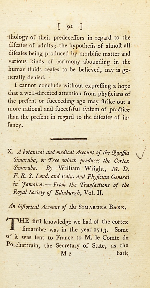 A Botanical and Medical Account of the Quassia Simaruba, or Tree Which Produces the Cortex Simaruba.