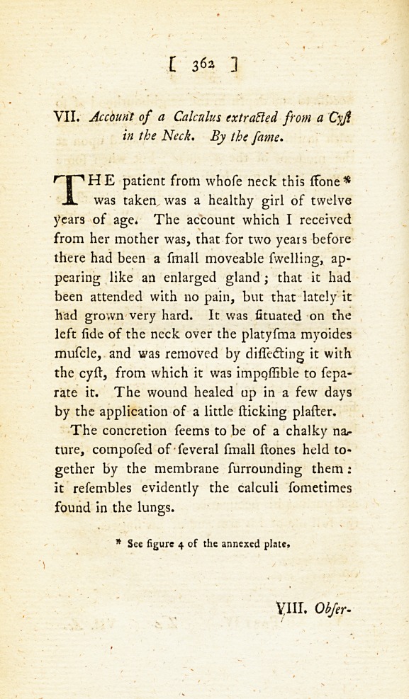 Account of a Calculus Extracted from a Cyst in the Neck.