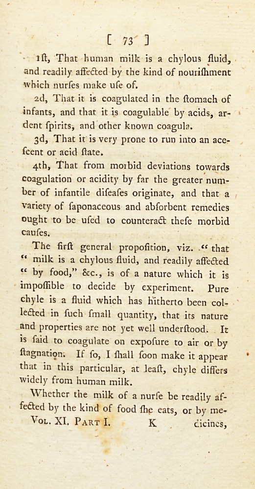 Observations on the Properties Commonly Attributed by Medical Writers to Human Milk, on the Changes It Undergoes in Digestion, and the Diseases Supposed to Originate from This Source in Infancy.