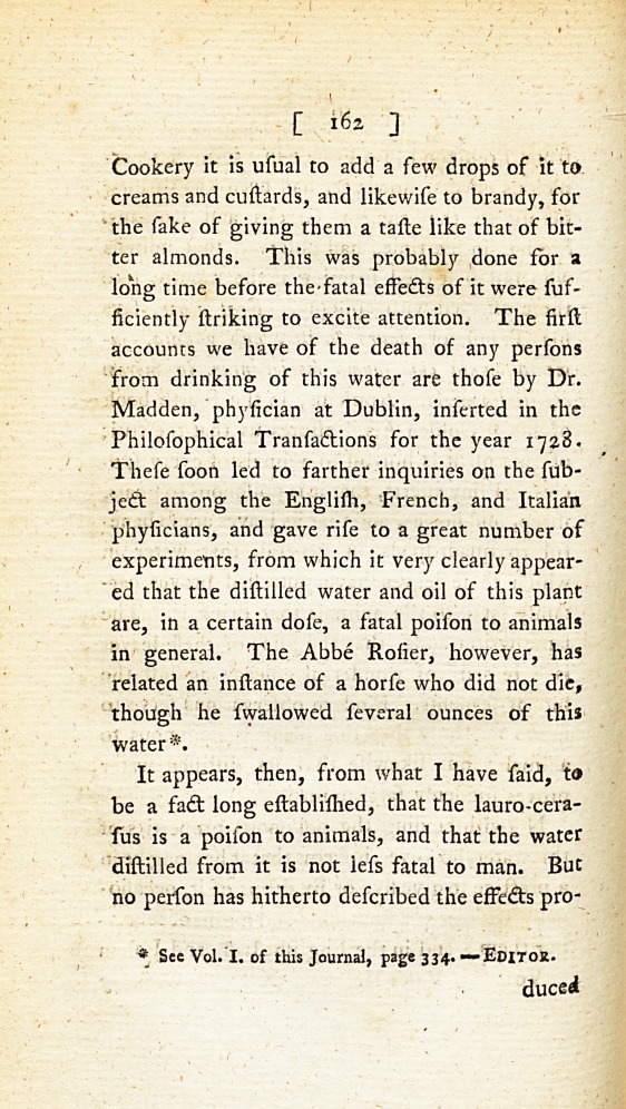 An Account of the Effects of Laurel Water as Observed in the Bodies of Two Persons Who Died at Turin, January 22, 1785.