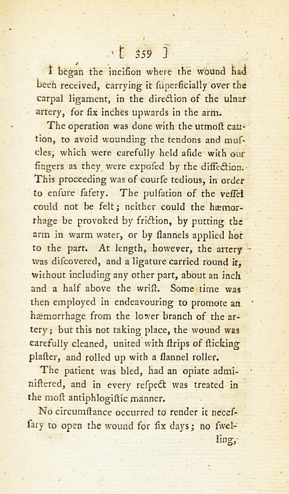 Account of a Wound of the Ulnar Artery, at the Wrist, Cured by Tying It up at Some Distance from the Wound.