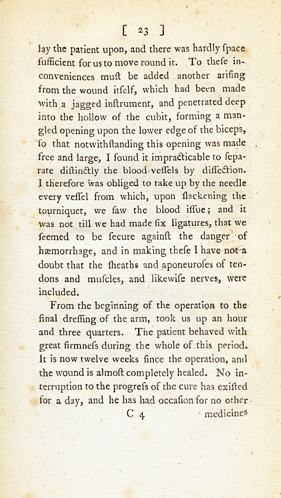 An Account of the Successful Treatment of a Case in Which the Brachial Artery Was Divided: <i>Communicated in a Letter to</i> Everard Home, <i>Esq. F. R. S. and by Him to Dr.</i> Simmons.