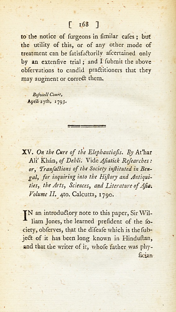 On the Cure of the Elephantiasis: From the Asiatick Researches: Or, Transactions of the Society Instituted in Bengal, for Inquiring into the History and Antiquities, the Arts, Sciences, and Literature of Asia.