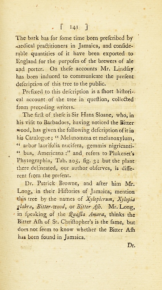 An Account of the Quassia Polygama, or Bitter-Wood of Jamaica; and of the Cinchona Brachycarpa, a New Species of Jesuit's Bark Found in the Same Island: From the Transactions of the Royal Society of Edinburgh.