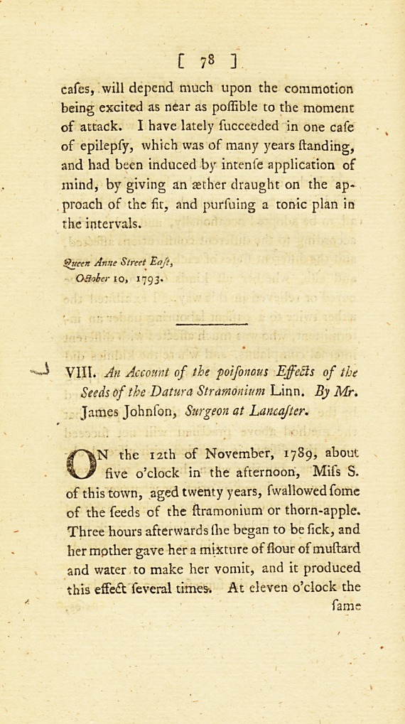 <i>An Account of the Poisonous Effects of the Seeds of the Datura Stramonium</i> Linn.