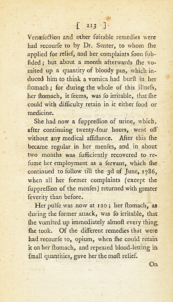 An Account of a Singular Case of Ischuria, in a Young Woman, Which Continued for More Than Three Years; during Which Time, If Her Urine Was Not Drawn off with the Catheter, She Frequently Voided It by Vomiting; and, for the Last Twenty Months, Passed Much Gravel by the Catheter, as Well as by Vomiting, When the Use of That Instrument Was Omitted, or Unsuccessfully Applied. To Which Are Added Some Remarks and Physiological Observations: Vide <i>Transactions of the College of Physicians, of Philadelphia</i>.