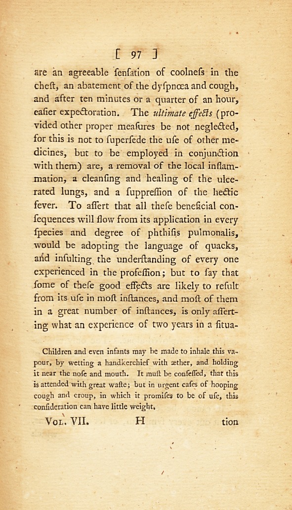 Some Account of the Effects of the Vapour of Vitriolic Æther in Cases of Phthisis Pulmonalis: <i>Communicated in a Letter to Dr.</i> Simmons, <i>F.R.S.</i>