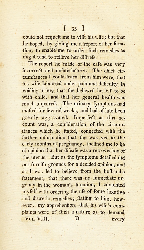 Case of Retroversion of the Uterus Terminating in Abortion and Death: <i>Communicated in a Letter to Dr.</i> Simmons.
