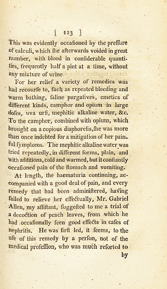 An Account of the Good Effects of a Decoction of Peach Leaves, in Some Affections of the Urinary Passages: <i>Communicated in a Letter to</i> Samuel Foart Simmons, <i>M.D. F.R.S.</i>