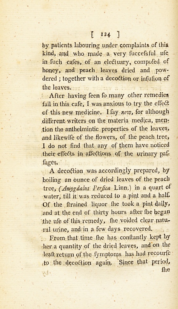 An Account of the Good Effects of a Decoction of Peach Leaves, in Some Affections of the Urinary Passages: <i>Communicated in a Letter to</i> Samuel Foart Simmons, <i>M.D. F.R.S.</i>