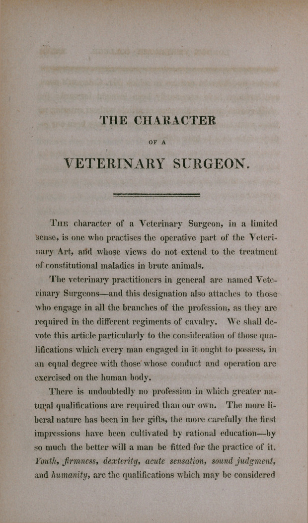 The Character of a Veterinary Surgeon.