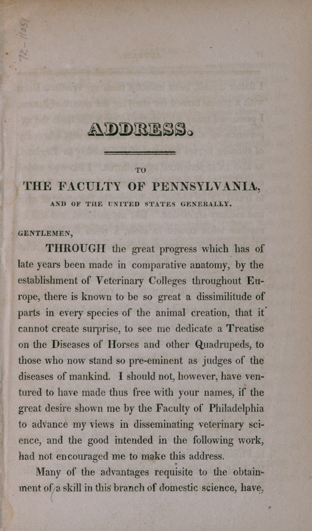 Address to the Faculty of Pennsylvania and of the United States in General.