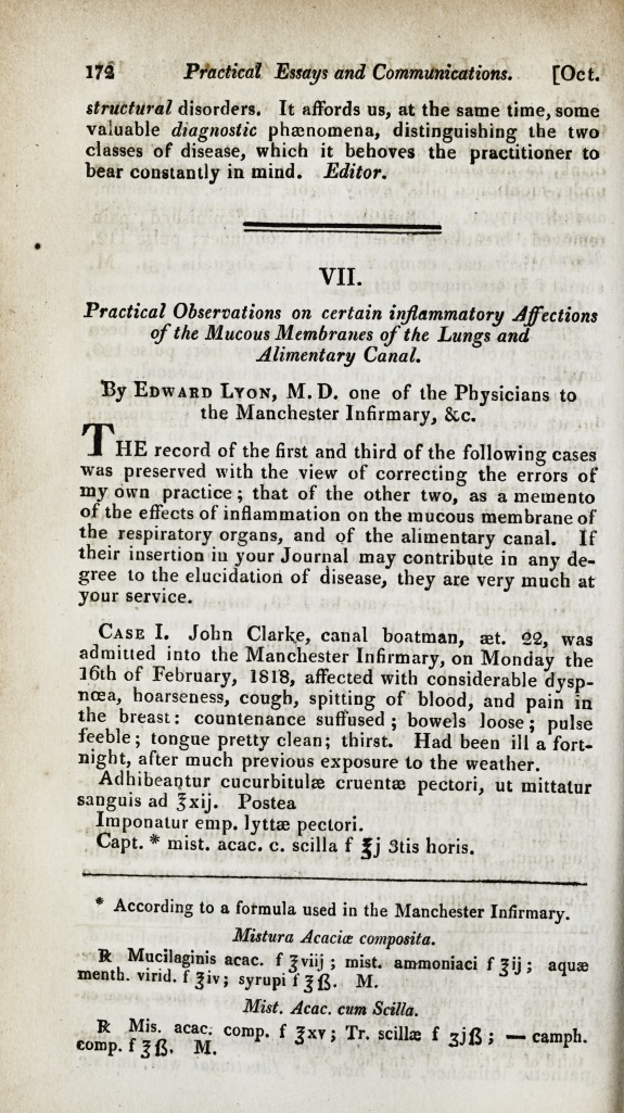 Practical Observations on Certain Inflammatory Affections of the Mucous Membranes of the Lungs and Alimentary Canal.