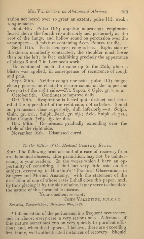 Case of Recovery from an Abdominal Abscess.