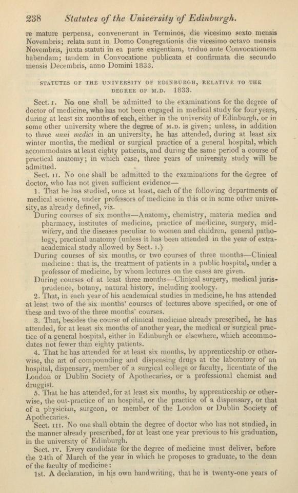 Statutes of the University of Edinburgh, Relative to the Degree of M.D. 1833.