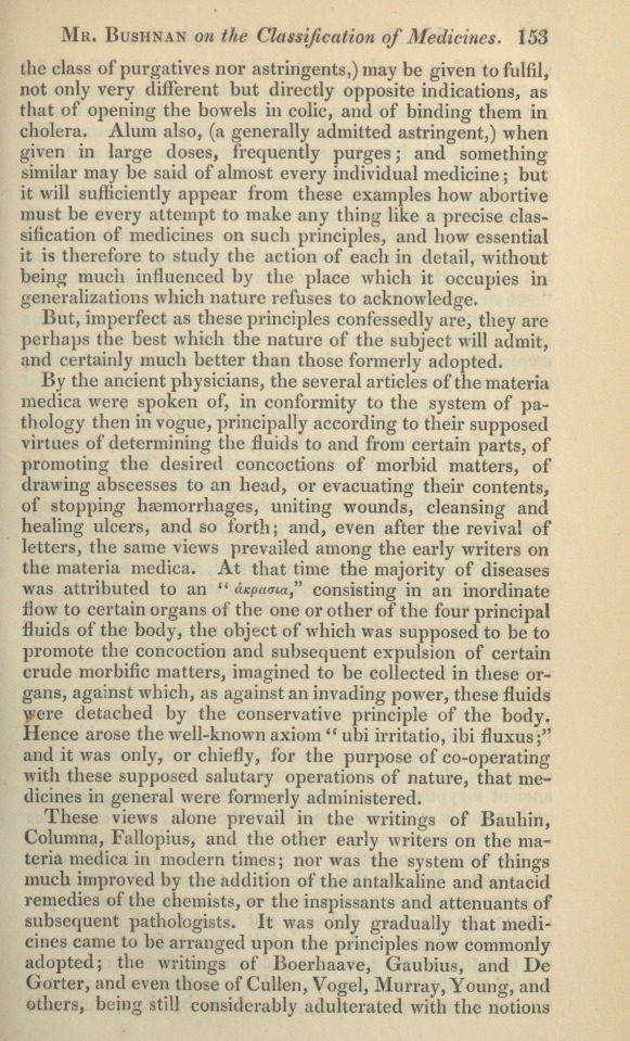 On the Classification, Administration, Modus Operandi, and Combination of Medicines.