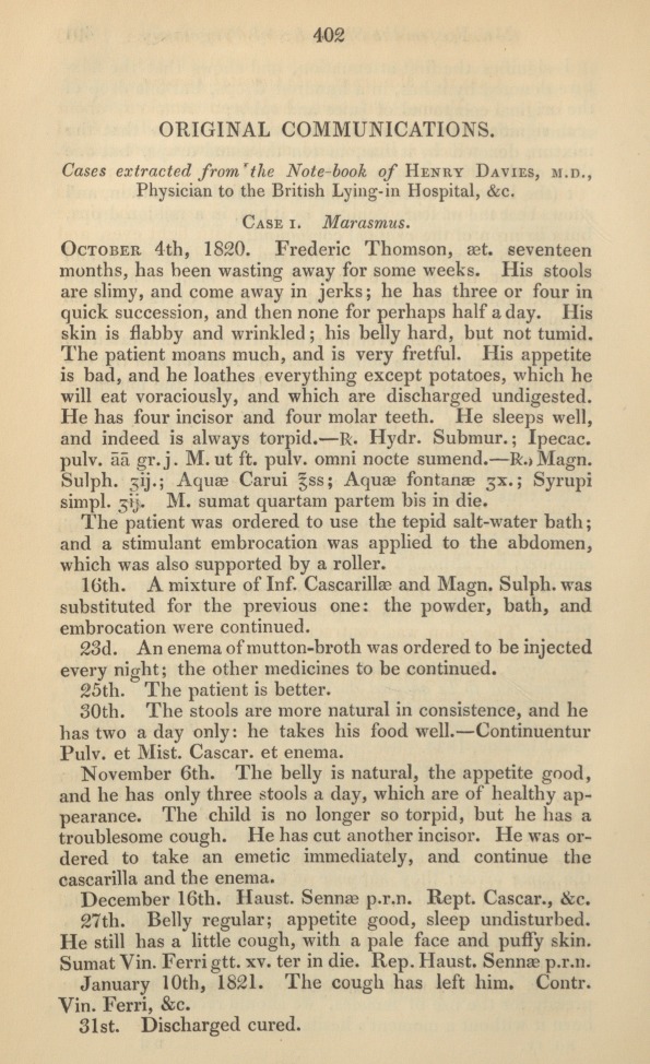 Cases Extracted from the Note-Book of Henry Davies, M.D., Physician to the British Lying-In Hospital, &c.