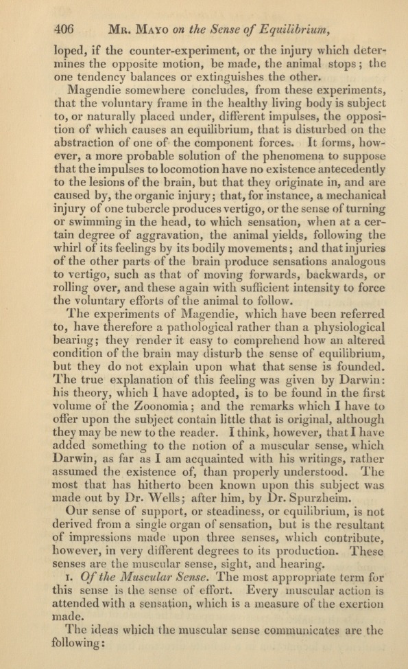 On the Sense of Equilibrium, and on Its Disturbance.