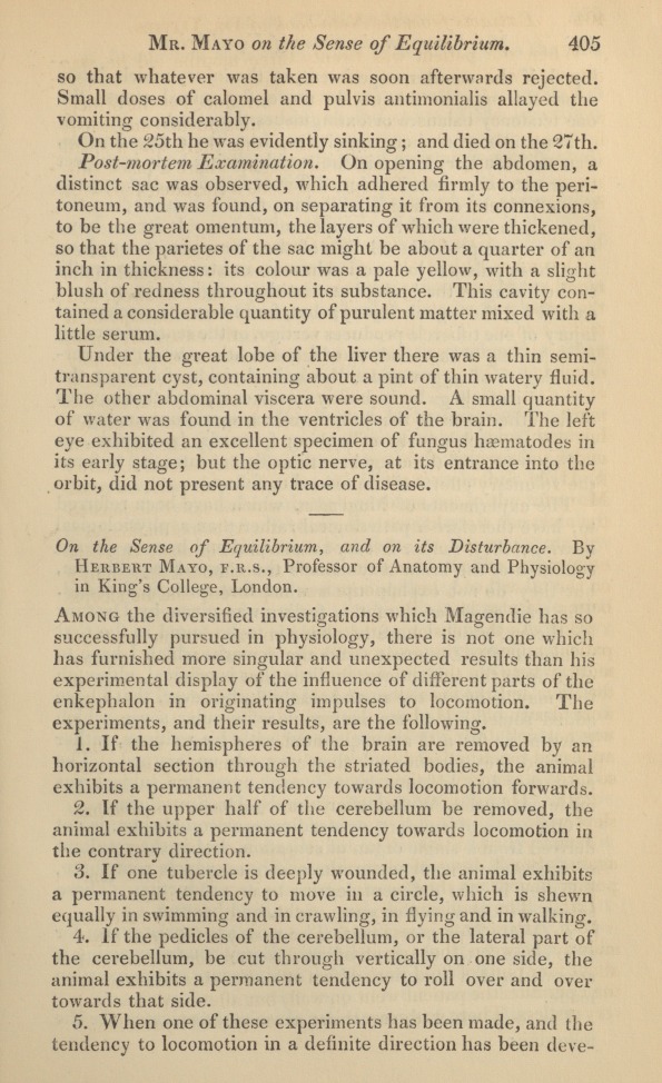 On the Sense of Equilibrium, and on Its Disturbance.