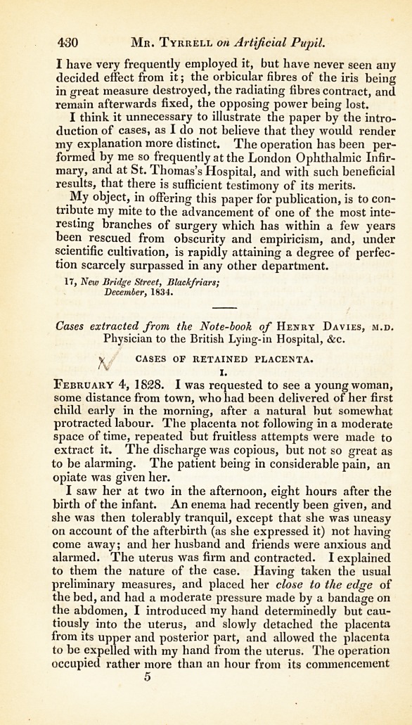 Cases Extracted from the Note-Book of Henry Davies, M.D.: Cases of Retained Placenta.