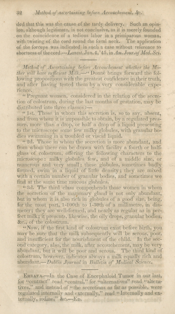 Method of Ascertaining before Accouchement Whether the Mother Will Have Sufficient Milk.