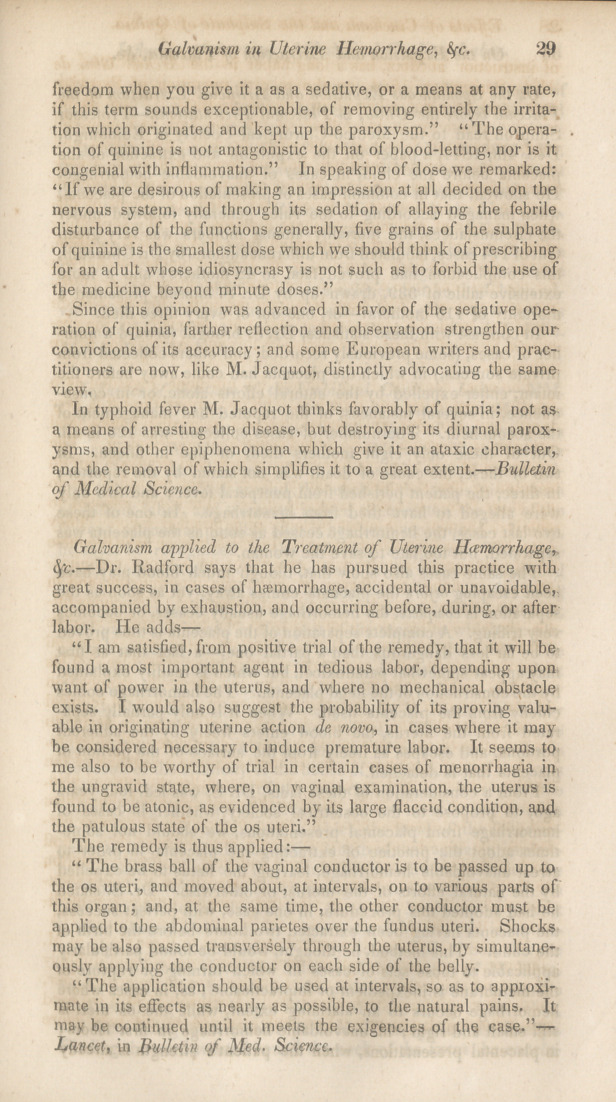 Galvanism Applied to the Treatment of Uterine Hæmorrhage, &c.