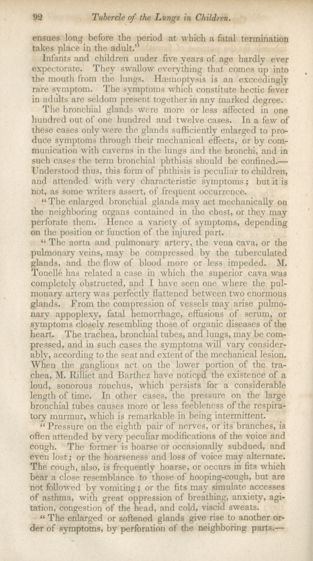 A Tabular View of the Seat of Tubercle in One Hundred and Eighty Cases of Tubercle of the Lungs in Children, with Remarks on Pulmonary Phthisis in the Young Subject.