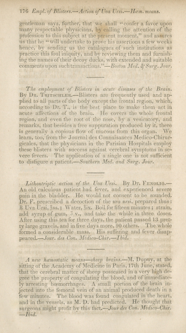 The Employment of Blisters in Acute Diseases of the Brain.