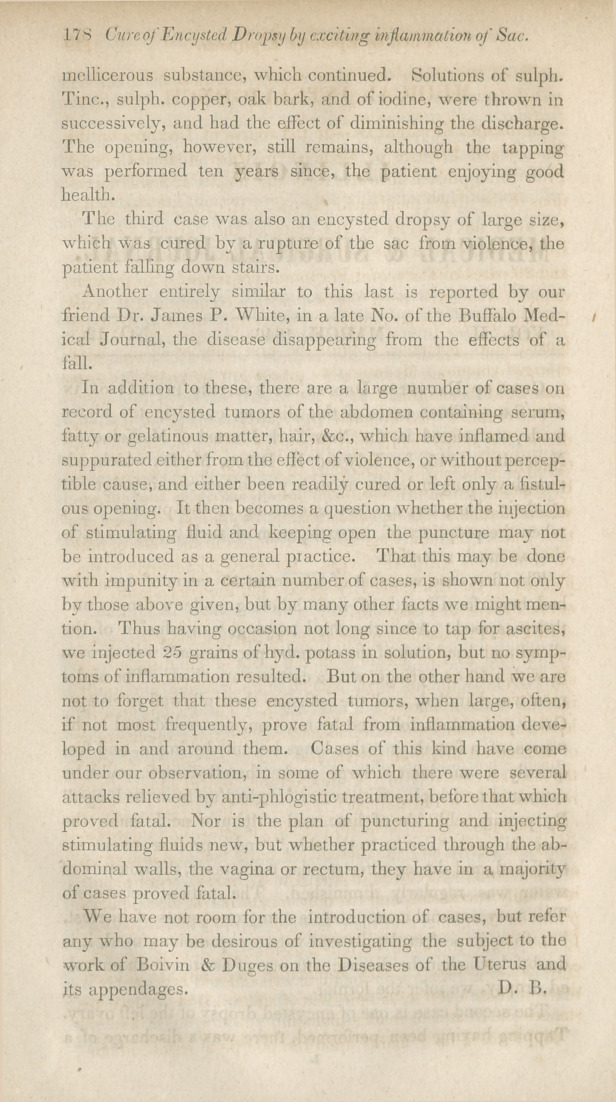 Cure of Encysted Dropsy by Exciting Irritation in the Sac.