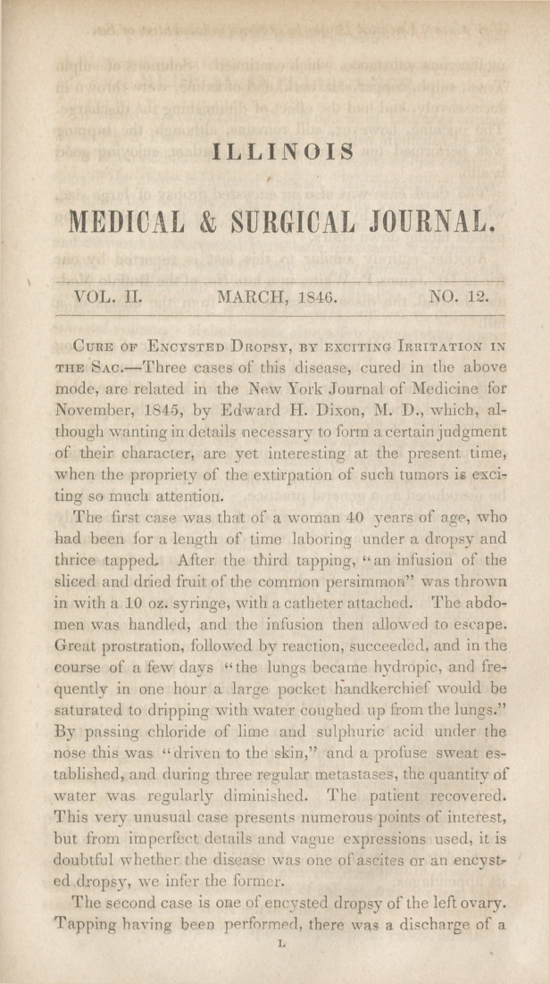 Cure of Encysted Dropsy by Exciting Irritation in the Sac.