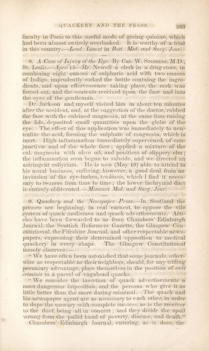 Quackery and the Newspaper Press.