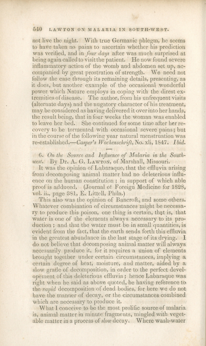 On the Source and Influence of Malaria in the South-west.