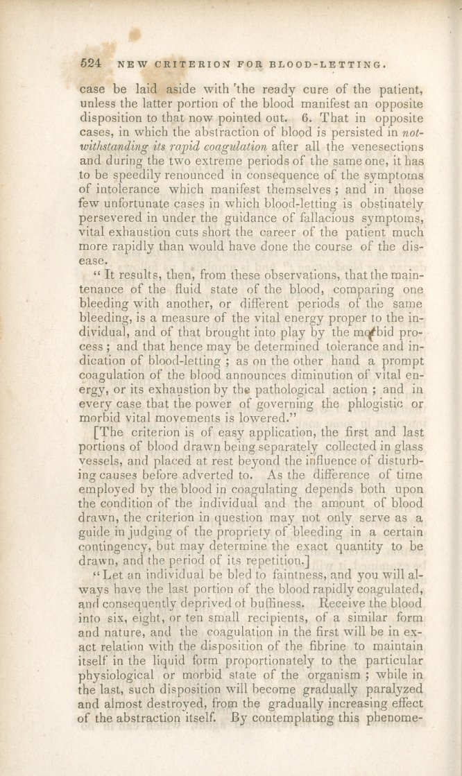 On a New Criterion for the Regulation of Blood-letting.