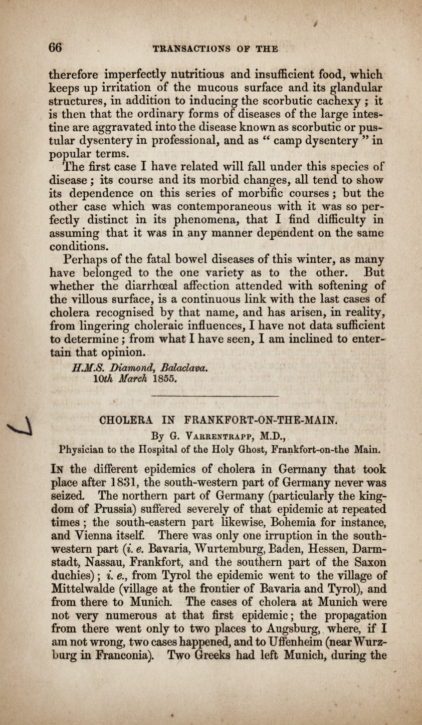 Cholera in Frankfort-On-The-Main.