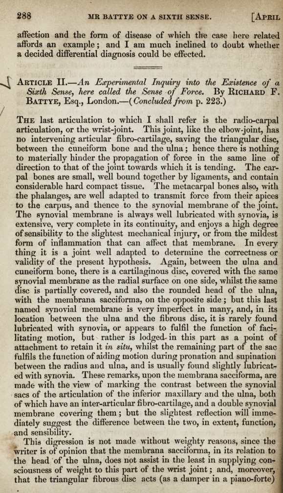 An Experimental Inquiry into the Existence of a Sixth Sense, Here Called the Sense of Force.