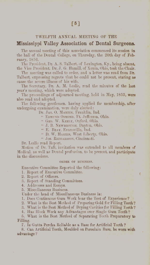 Twelfth Annual Meeting of the Mississippi Valley Association of Dental Surgeons.