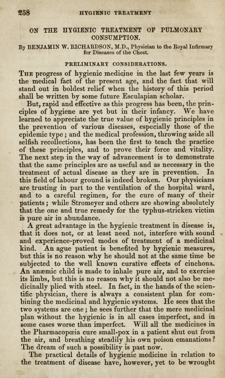 The Hygienic Treatment of Pulmonary Consumption.